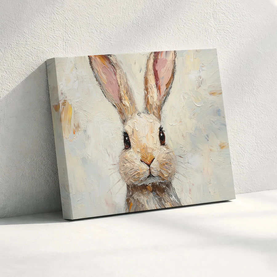 Rabbit Canvas Wall Art | Textured Oil Painting Style Print | Premium Gallery Wrap Canvas | Woodland Nursery Decor Gift