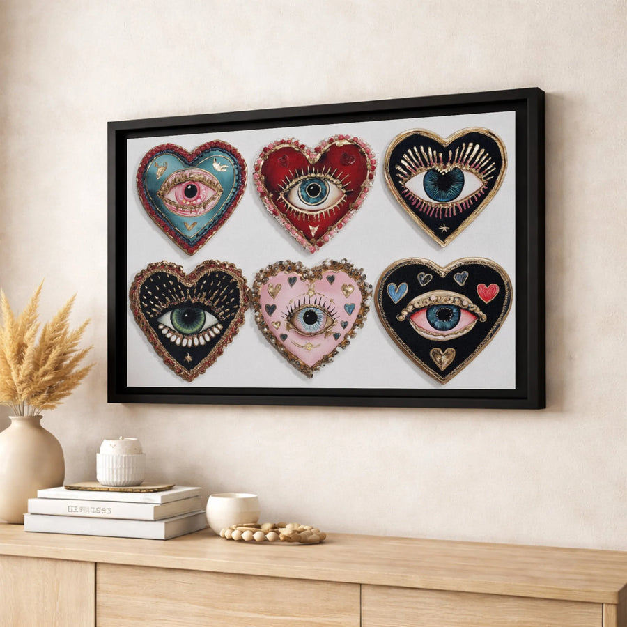 Evil Eye Heart Wall Art | Mystical Boho Decor Collage | Premium 1.25" Gallery Wrapped Canvas | Witchy Spiritual Home Decor Gift
