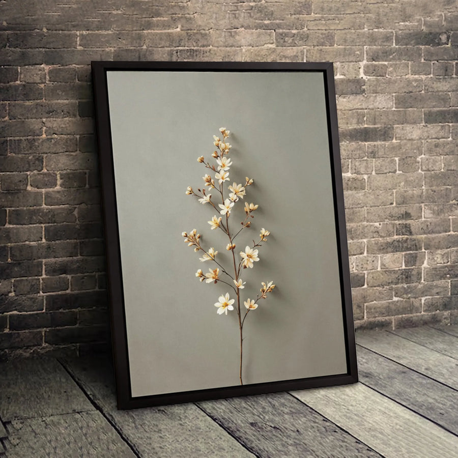 Minimalist White Blossom Canvas Wall Art | Sage Green Floral Botanical Print | Premium Gallery Wrap Decor | Modern Nature Home Gift