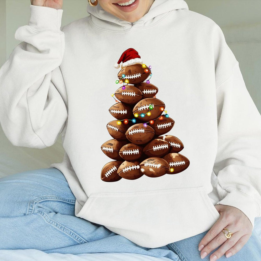 Football Christmas Tree Hoodie | Festive Sports Holiday Sweatshirt | Soft Cotton-Poly Blend | Cozy Winter Gift for Football Moms and Fans