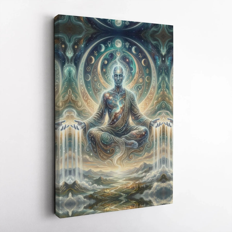 Cosmic Meditation Canvas Art | Psychedelic Celestial Buddha Wall Decor | Premium Gallery Wrapped Canvas | Spiritual Gift for Yoga Studio