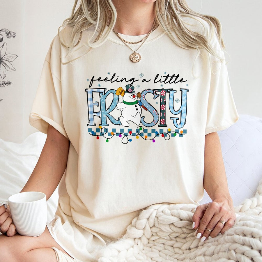 Feelin' A Little Frosty T-Shirt | Cute Snowman Christmas Graphic | 100% Soft Cotton Tee | Holiday Gift for Men and Women