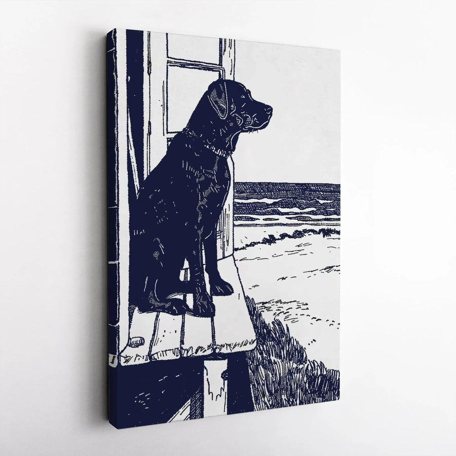 Labrador Retriever Canvas Art | Navy Blue Beach Sketch Wall Decor | 1.25 Inch Gallery Wrap Premium Print | Dog Lover Gift For Home Office