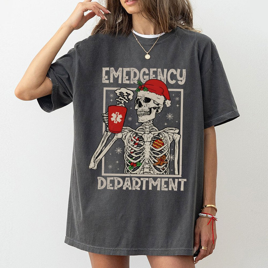 Emergency Department Christmas T-Shirt | Spooky Medical Staff Graphic | Premium 100% Cotton | Funny ER Nurse Holiday Gift Idea