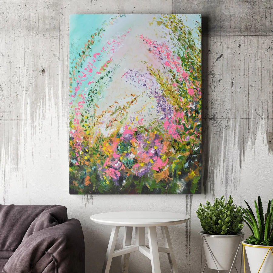Abstract Floral Canvas Print | Impressionist Wildflower Art | Gallery Wrap Premium Wall Decor | Colorful Living Room Modern Artwork