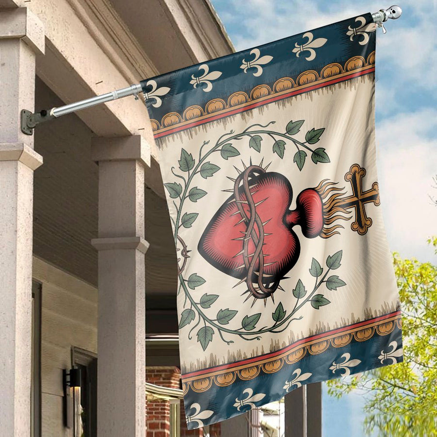 Sacred Heart House Flag | Catholic Christian Religious Wall Art | Durable Weather-Resistant Polyester | Faithful Garden Gift