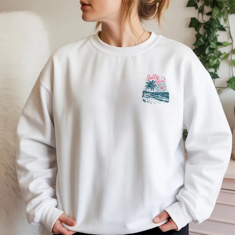 Salty Soul Sweatshirt | Retro Beach Graphic Crewneck | Premium Cotton Blend | Coastal Vacation Gift for Beach Lover