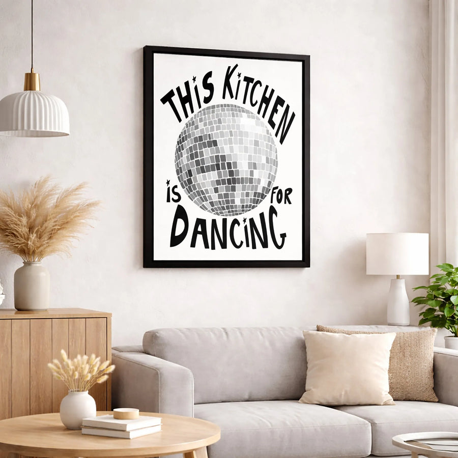 This Kitchen Is For Dancing Wall Art | Disco Ball Typography Print | Premium 1.25" Gallery Canvas | Fun Kitchen Decor Gift