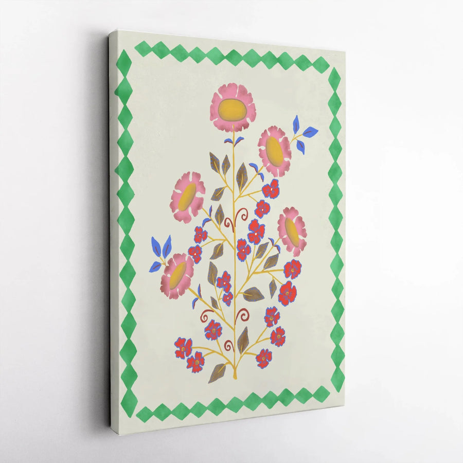 Folk Art Floral Canvas Wall Art | Colorful Wildflower Illustration | Premium Gallery Wrapped Canvas | Boho Home Decor Living Room Gift