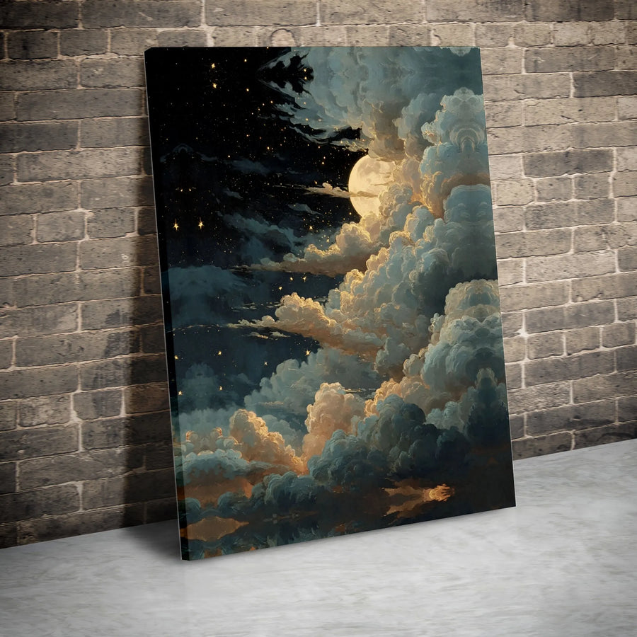 Celestial Moon Wall Art | Dreamy Night Sky with Luminous Clouds | Premium 1.25" Gallery Canvas | Ethereal Decor for Bedroom or Living Room
