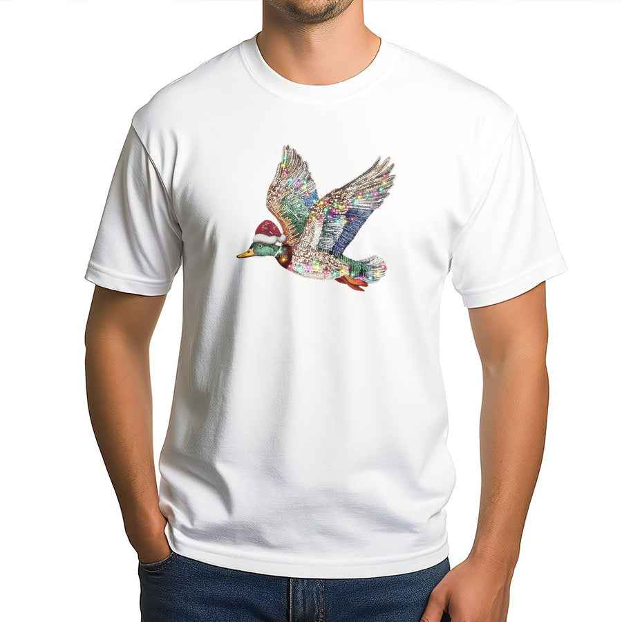 Mallard Duck Christmas T-Shirt | Faux Rhinestone Festive Bird Graphic | Premium Soft Cotton Tee | Holiday Gift for Duck Hunters and Bird Lovers
