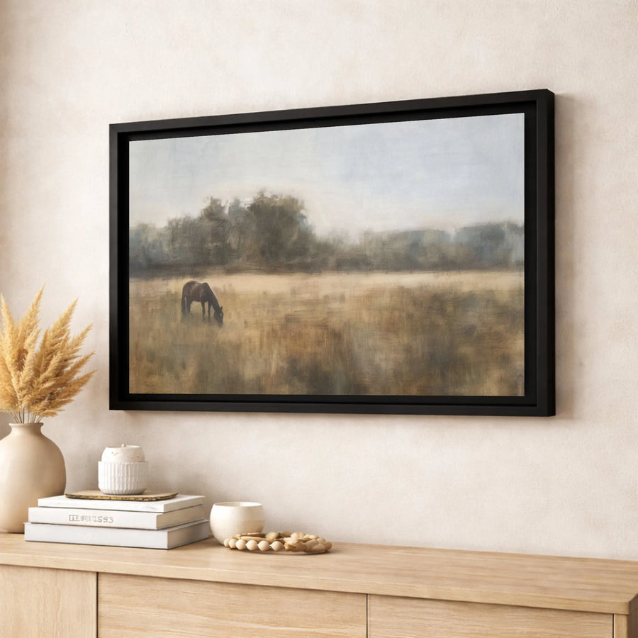 Horse Grazing Field Canvas Wall Art | Impressionist Countryside Landscape Print | Premium 1.25 Inch Gallery Wrap | Farmhouse Home Decor Gift
