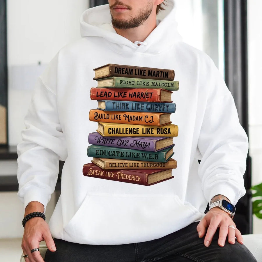 Black History Month Hoodie | Iconic African American Leaders Book Stack Design | Premium Soft Unisex Pullover | Meaningful Cultural Heritage Gift
