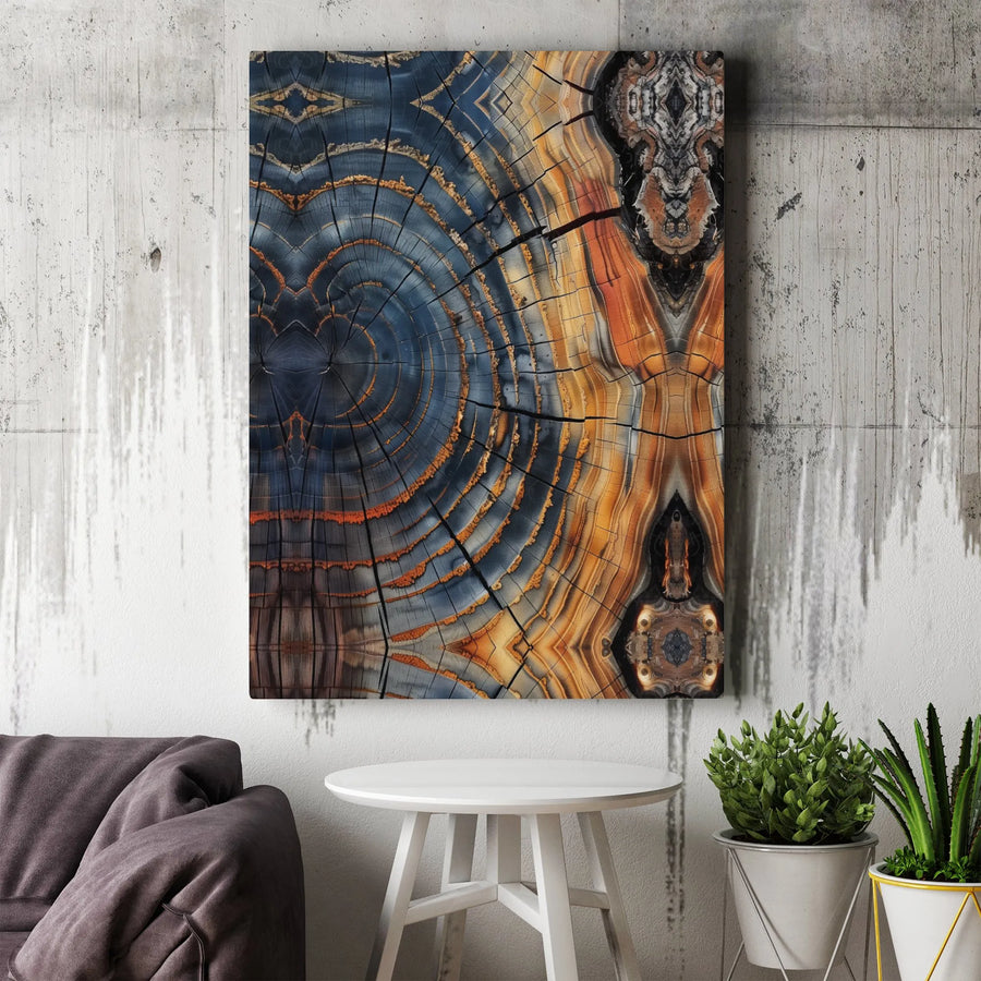 Abstract Tree Rings Wall Art | Symmetrical Wood Grain Gallery Wrap Canvas | Premium Fade-Resistant Print | Modern Home & Office Decor Gift