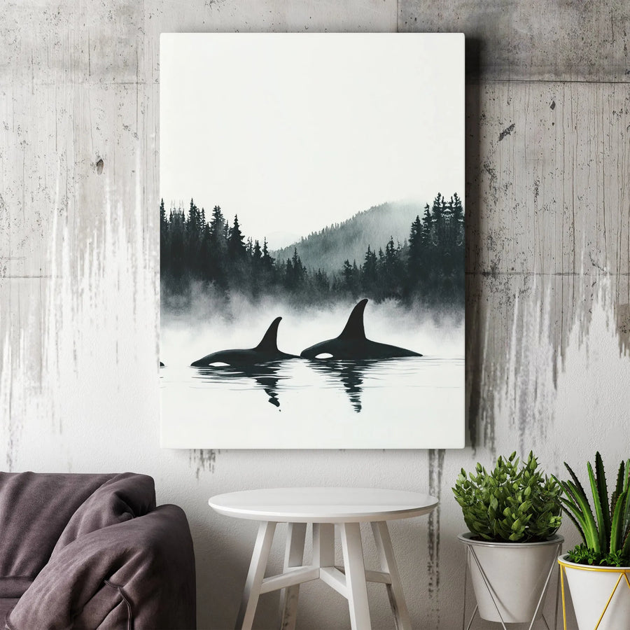 Orca Wall Art | Minimalist Black and White Whale Print | Premium Fade-Resistant Canvas | Modern Coastal Home Decor Gift