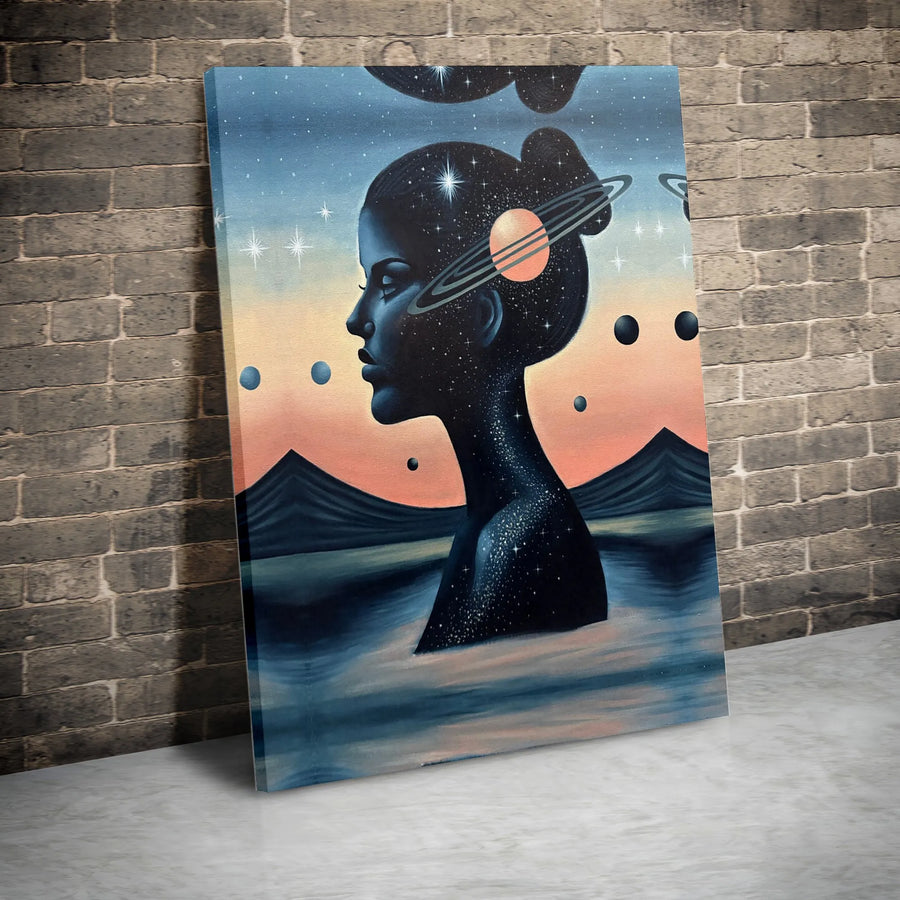 Cosmic Woman Canvas Art | Surreal Galaxy Silhouette Print | Premium Gallery Wrap Canvas | Spiritual Home Decor Gift