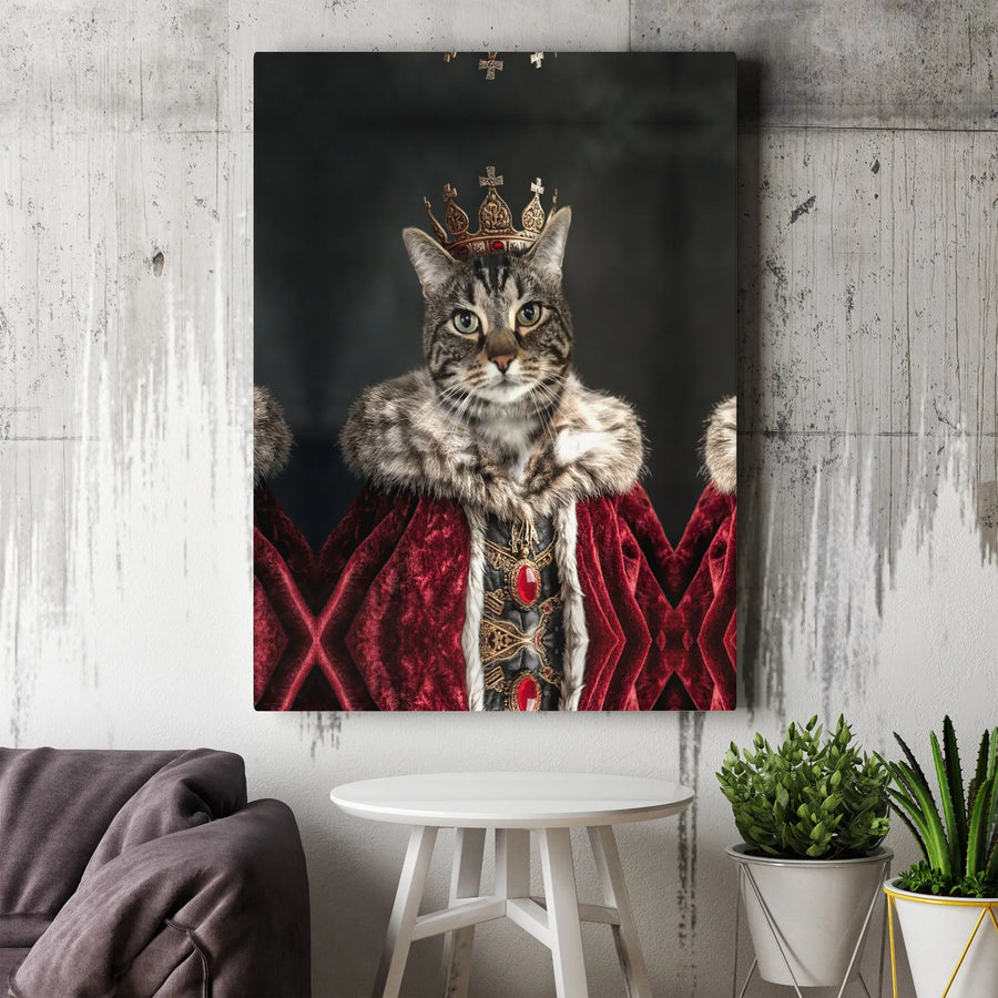 Royal Tabby Cat Portrait Canvas | Regal King Crown Wall Art | Premium Gallery Wrap Decor | Funny Pet Lover Gift for Office or Home