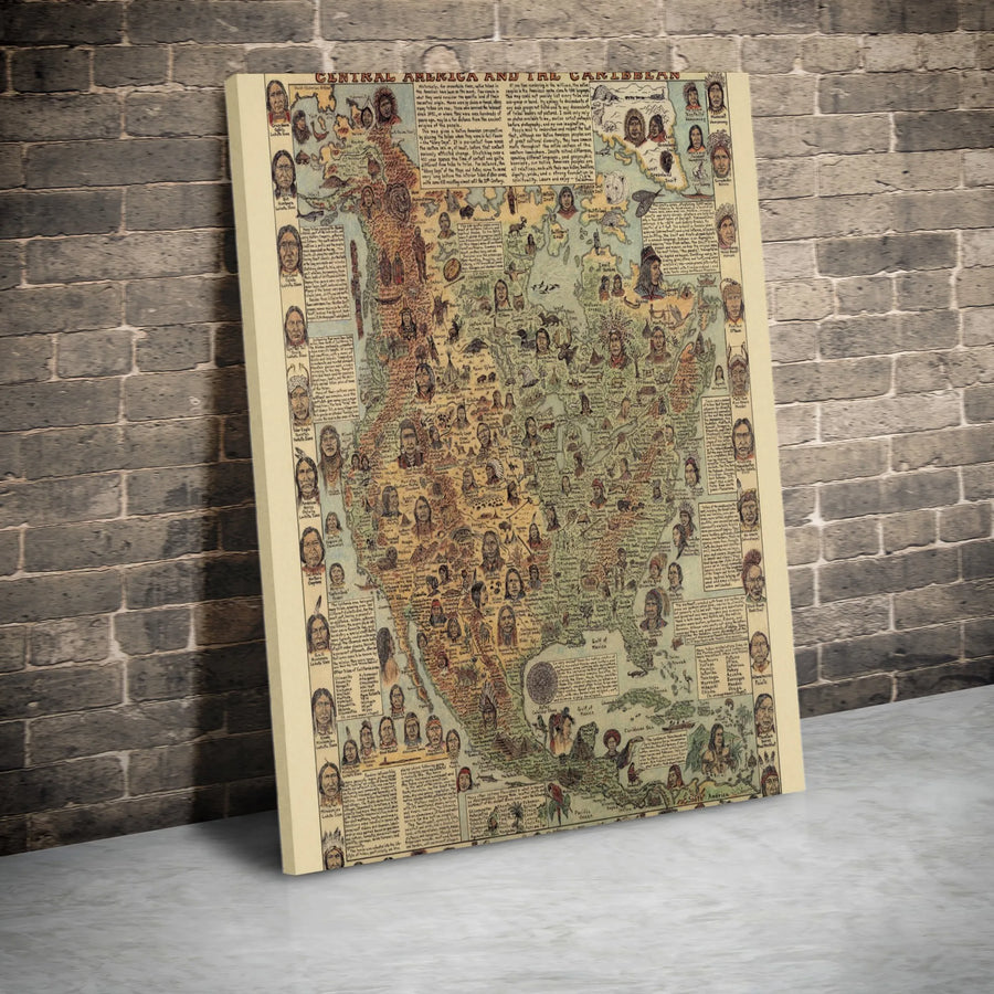 Native American Tribes Map Canvas | Illustrated Indigenous North American History Art | Gallery Wrapped Premium Wall Decor | Gift for History Buffs