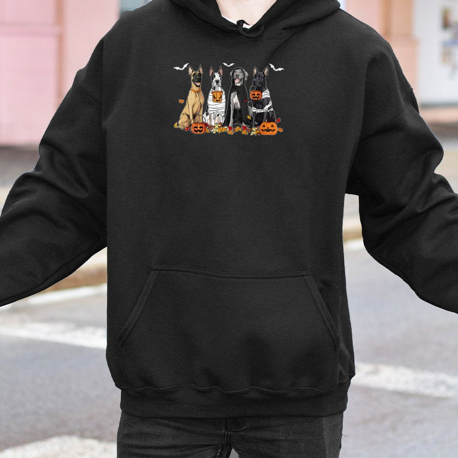 Great Dane Halloween Hoodie | Cute Spooky Dog Costume Graphic | Cotton Blend Premium Sweatshirt | Gift for Dog Mom Dad Lovers