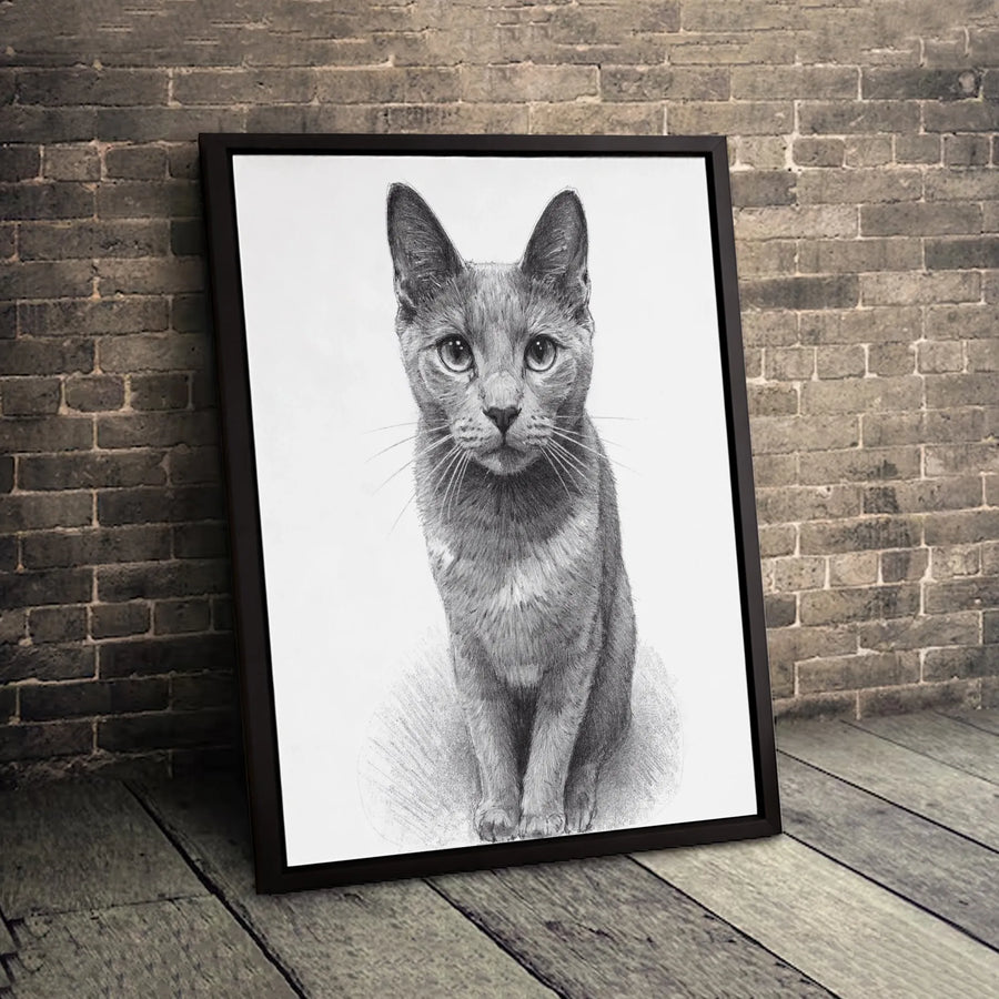Realistic Cat Portrait Canvas Wall Art | Fine Art Pencil Sketch | Premium Gallery Wrapped Decor | Gift for Cat Lovers & Pet Owners