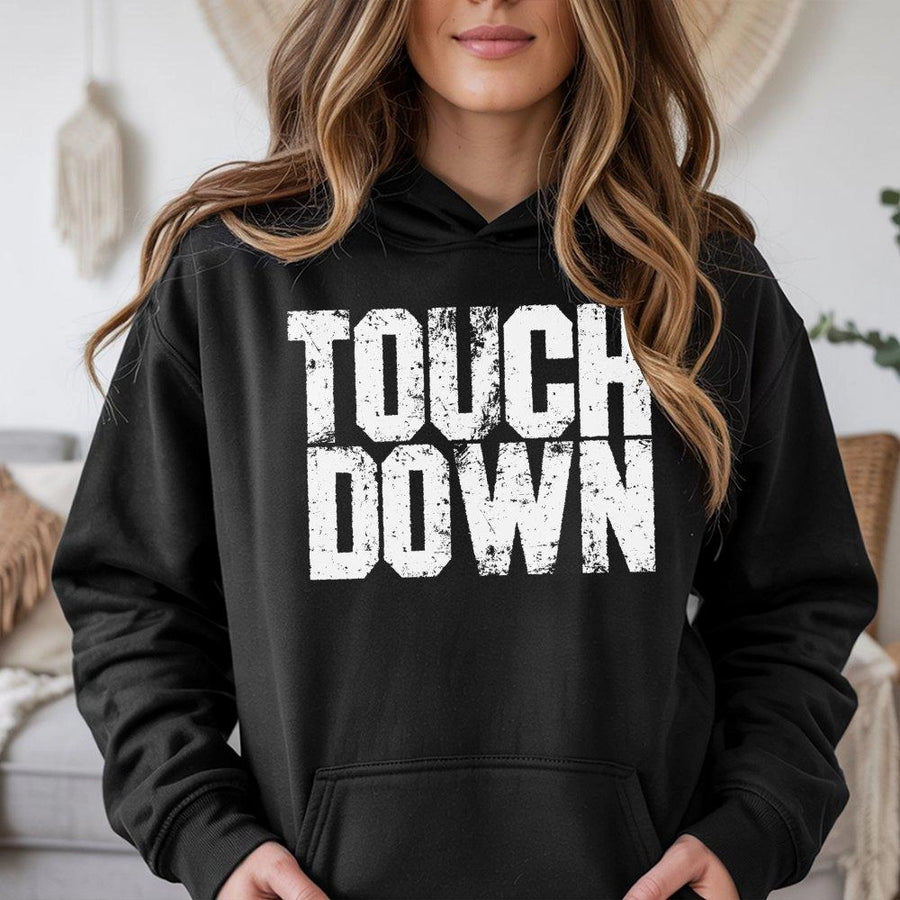 Touchdown Football Hoodie | Distressed Sport Graphic Print | Premium Cotton-Poly Blend | Game Day Outfit for Fans