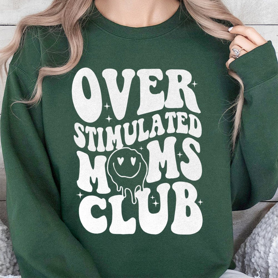 Over Stimulated Moms Club Sweatshirt | Retro Wavy Graphic Design | Premium Soft Cotton Blend | Funny Motherhood Gift For Tired Mama
