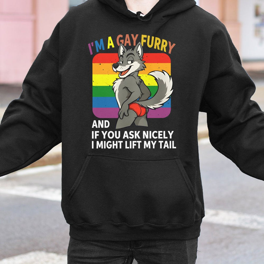 Gay Furry Pride Hoodie | Rainbow Wolf Character Graphic | Premium Cotton Blend | Funny LGBTQ Gift for Furry Fandom Fans