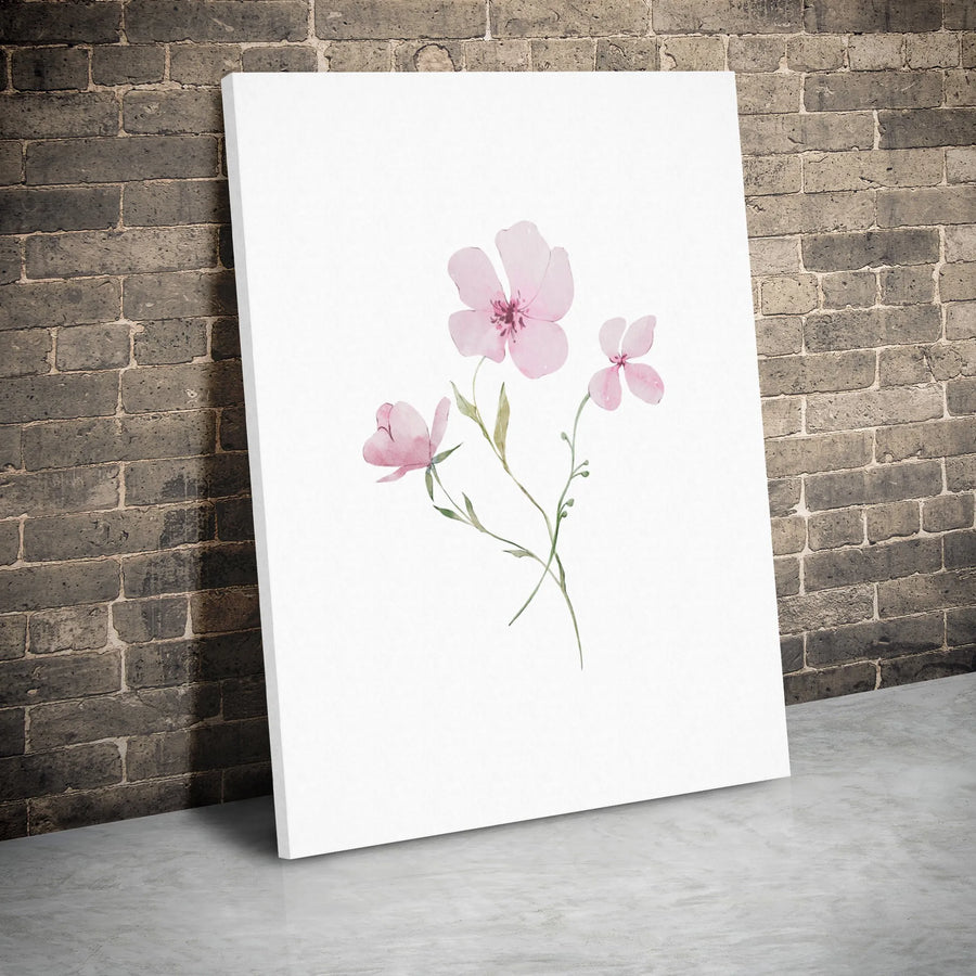 Pink Wildflower Canvas Wall Art | Minimalist Watercolor Botanical Print | Premium Gallery Wrapped Decor | Modern Home Office Gift