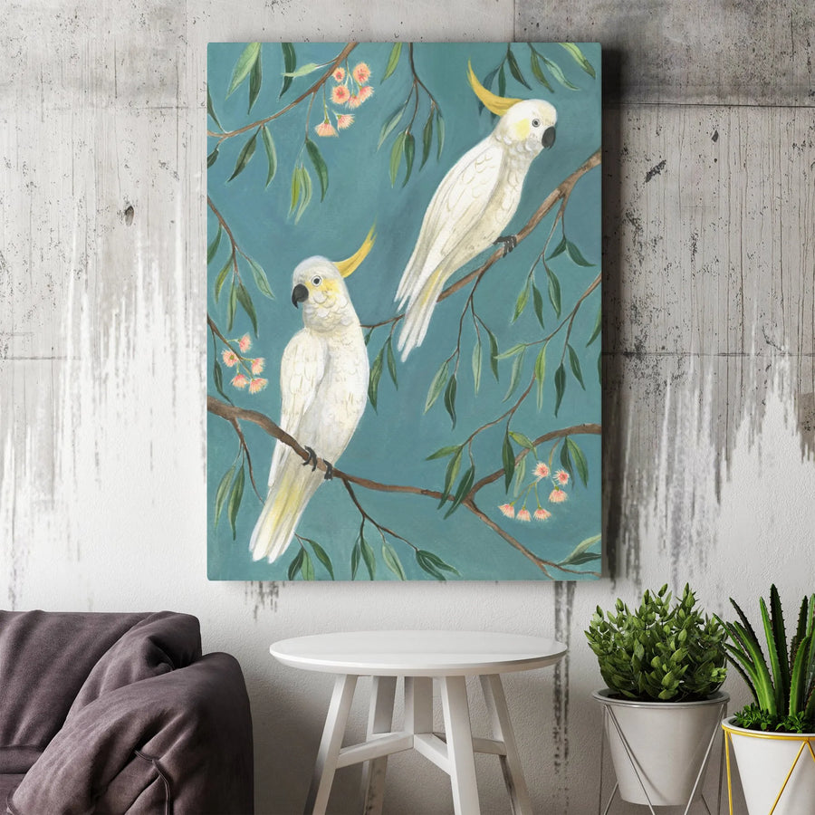Sulphur Crested Cockatoo Canvas Wall Art | Vintage Botanical Bird Print | Premium Gallery Wrapped Canvas | Gift for Bird Lover Living Room Decor