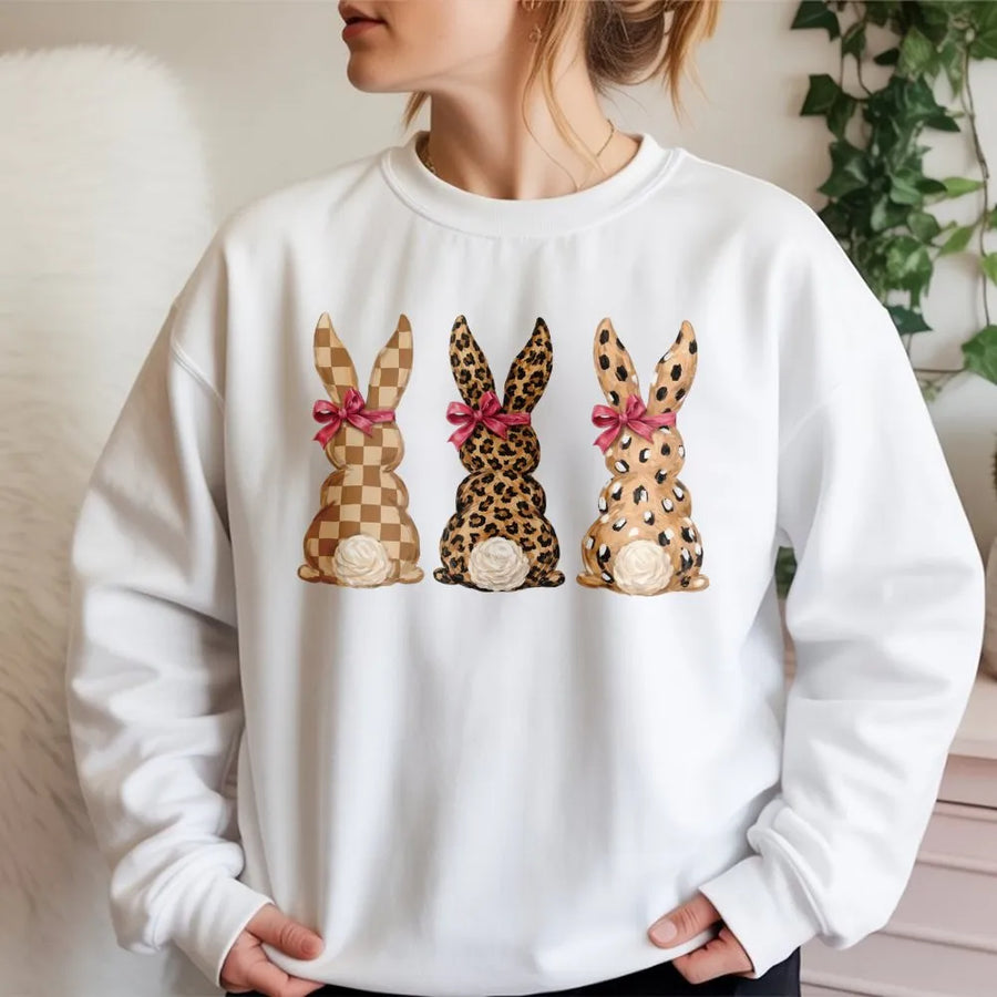 Leopard Bunny Easter Shirt | Cute Rabbit Graphic Tee with Leopard & Checkered Print | Soft Cotton Top | Happy Easter Gift for Women