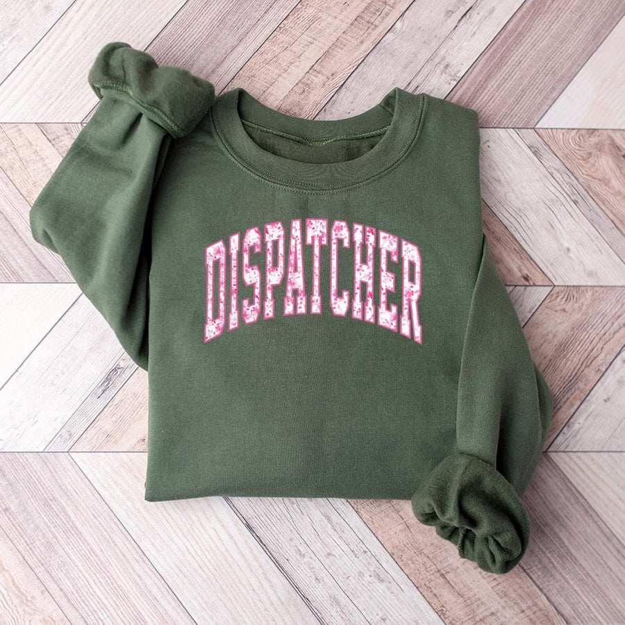 Dispatcher Sweatshirt | Floral Varsity Lettering | Cotton-Polyester Blend | 911 Dispatcher Gift for Women and Men First Responders