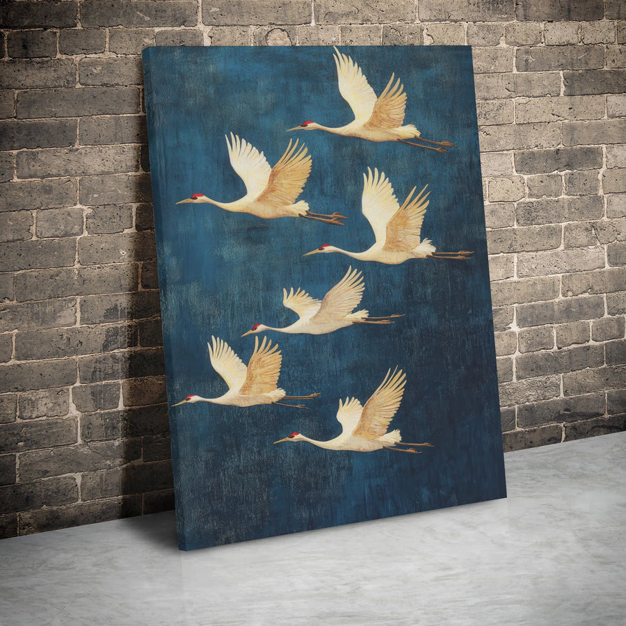Japanese Red-Crowned Crane Canvas Wall Art | Vintage Bird Aesthetic Print | Premium Gallery Wrap Decor | Nature Lover Home Office Gift