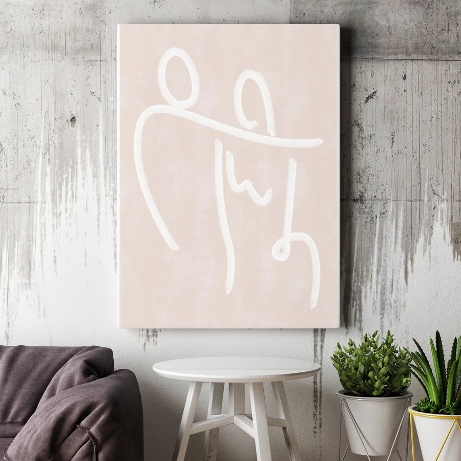 Abstract Couple Line Art Canvas | Modern Single Line Drawing | Premium Gallery Wrapped Art | Romantic Home Decor Gift for Her