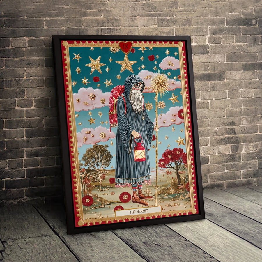 The Hermit Tarot Card Wall Art | Surreal Occult Spiritual Canvas Print | Premium Fade-Resistant Decor | Gothic Bohemian Gift for Mystics