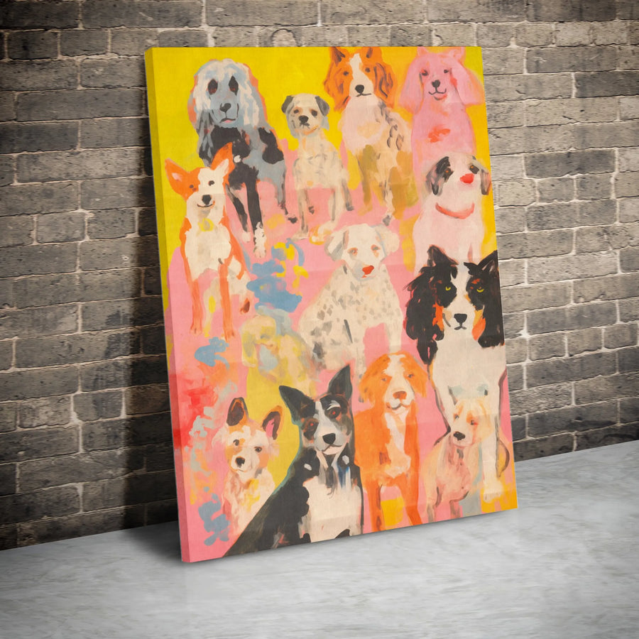 Colorful Dogs Vertical Canvas | Vibrant Abstract Dog Breeds Portrait | Premium Gallery Wrapped Wall Art | Gift for Dog Lovers
