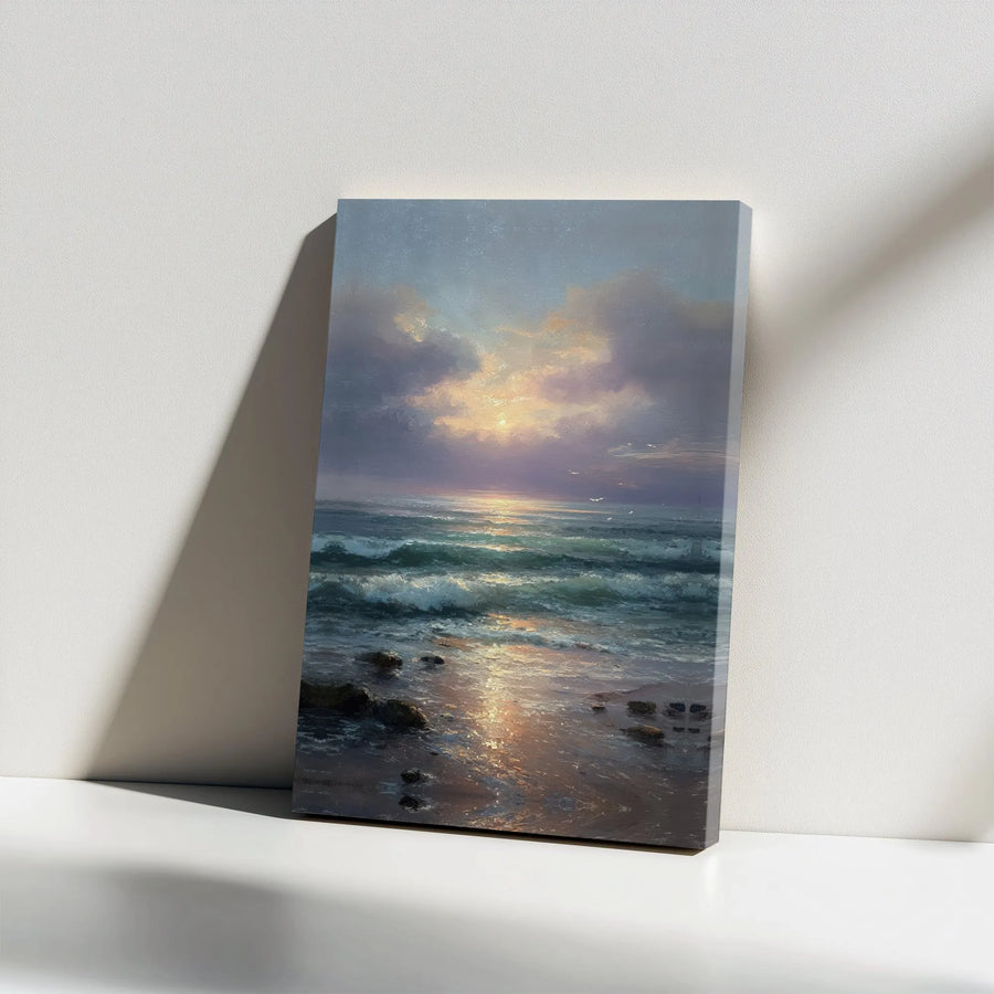 Ocean Sunset Wall Art | Serene Beach Landscape Canvas | Premium Gallery Wrapped Decor | Calm Coastal Gift for Living Room