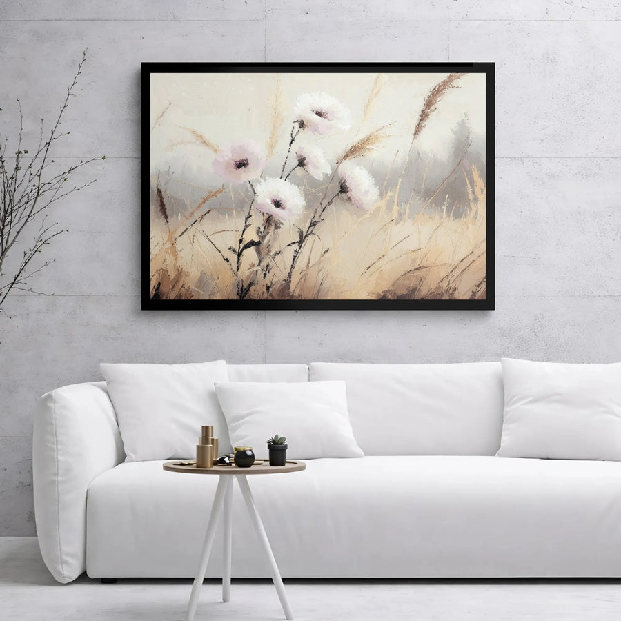 Abstract Floral Canvas Wall Art | Pink and White Wildflower Meadow Print | Premium 1.25" Gallery Wrap | Modern Neutral Home Decor Gift