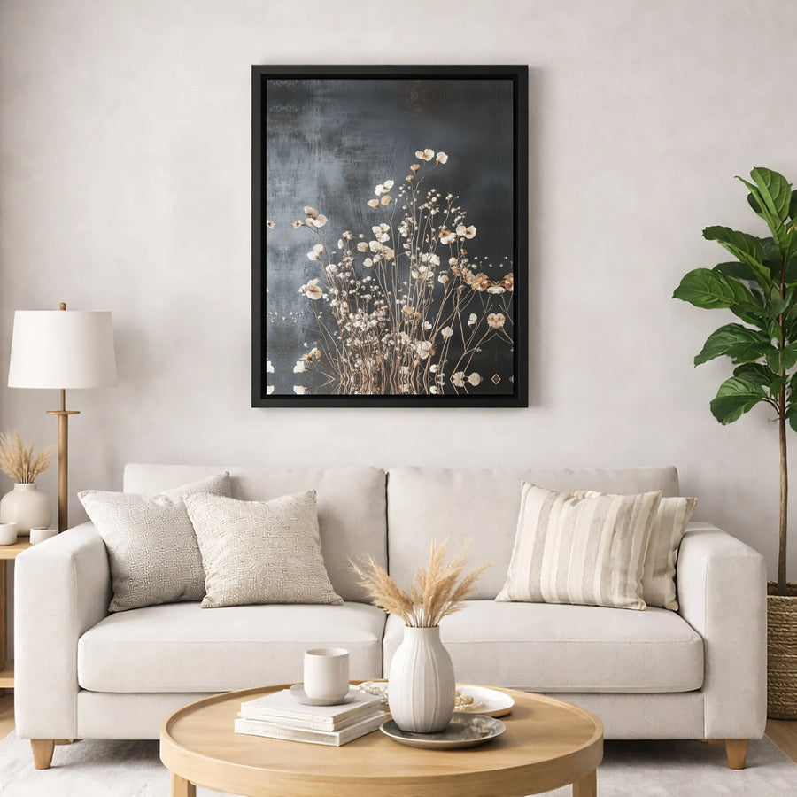 Moody Wildflower Canvas Wall Art | Minimalist Neutral Botanical Print | Premium Gallery-Wrap Framed Canvas | Modern Farmhouse Living Room Decor