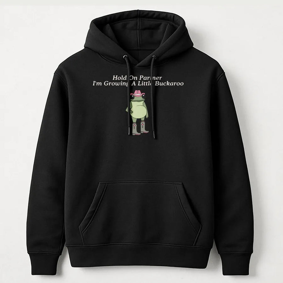 Funny Pregnancy Announcement Hoodie | Western Frog Cowboy Design | Premium Cotton-Poly Blend | Cute First Time Mom Gift & Baby Reveal