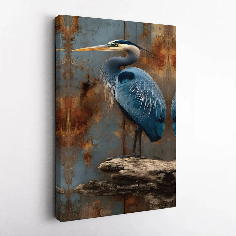 Great Blue Heron Wall Art | Rustic Industrial Bird Decor | Premium Gallery Wrapped Canvas | Coastal Farmhouse Living Room Gift
