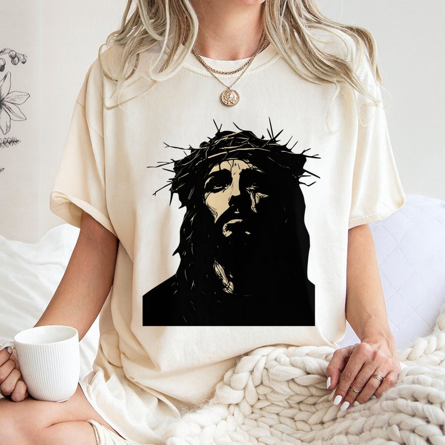 Jesus Crown Of Thorns T-Shirt | Minimalist Religious Graphic Design | Premium 100% Cotton | Easter Faith Gift For Men And Women