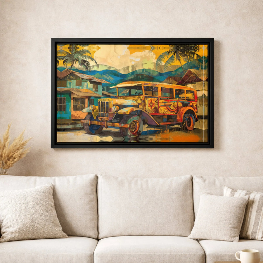 Philippine Jeepney Canvas Print | Tropical Abstract Village Art | Premium 1.25-Inch Gallery Wrap | Home Decor Gift for Filipino Pride