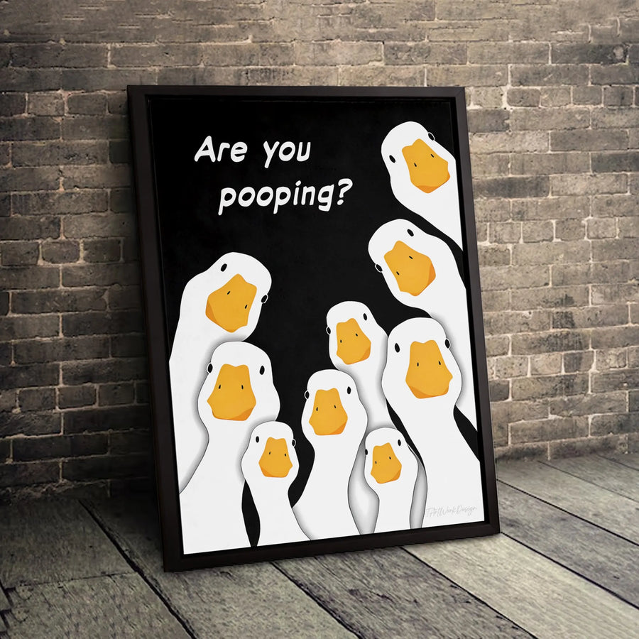 Are You Pooping? Funny Bathroom Wall Art | Whimsical Peeking Geese Design | Premium 1.25-Inch Gallery Wrapped Canvas | Quirky Home Decor Gift