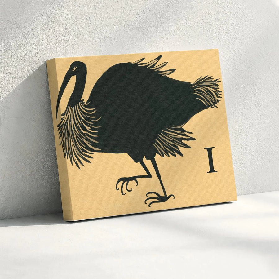 Ibis Bird Wall Art Print | Vintage Alphabet Illustration | Gallery-Quality Canvas | Naturalist Home Decor Gift