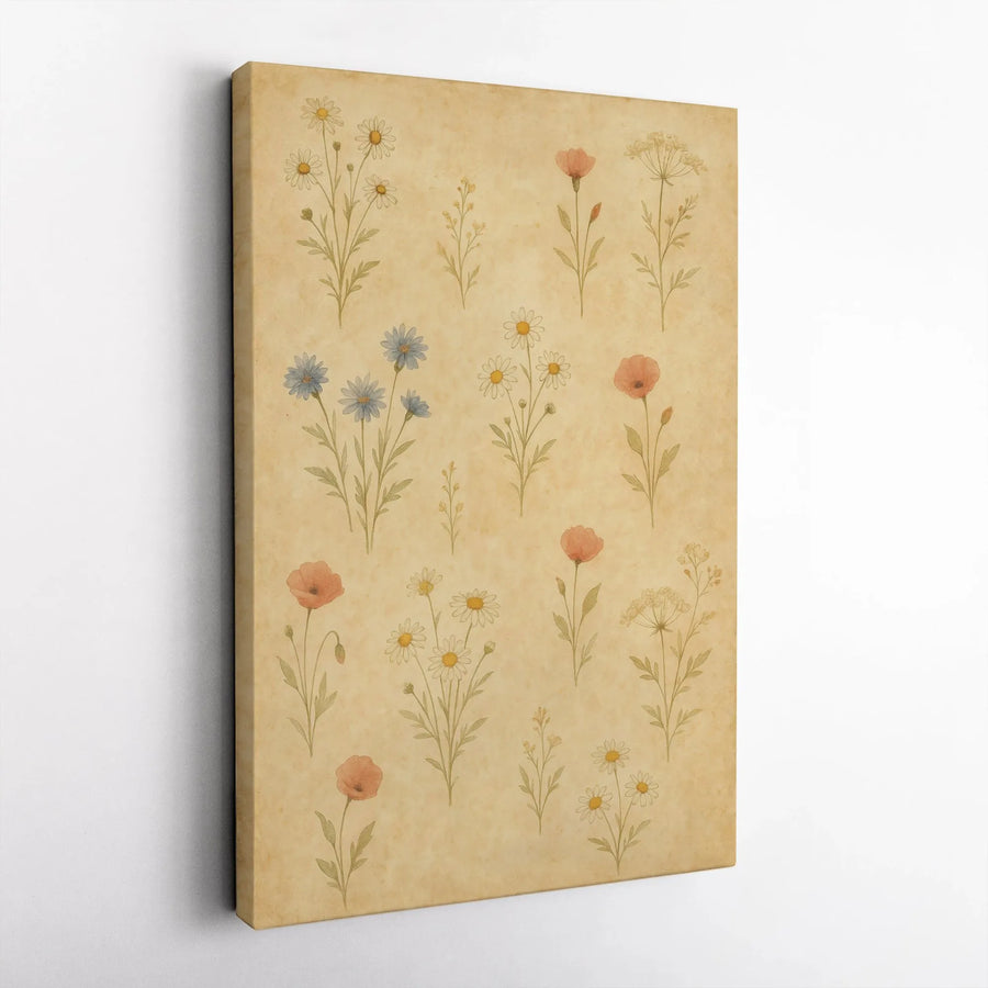 Vintage Wildflower Canvas Wall Art | Rustic Botanical Illustration | Premium Thick Gallery Wrap Print | Cottagecore Home Decor Gift