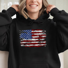 Distressed USA Flag Hoodie | Vintage American Flag Graphic Sweatshirt | Cotton-Polyester Blend | Patriotic July 4th Gift For Men And Women