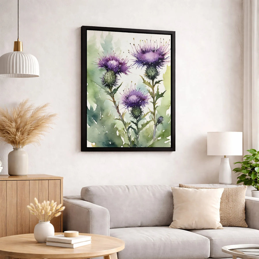 Scottish Thistle Wall Art | Watercolor Botanical Floral Canvas Print | Premium Gallery-Wrapped Decor | Nature-Inspired Home Office Gift