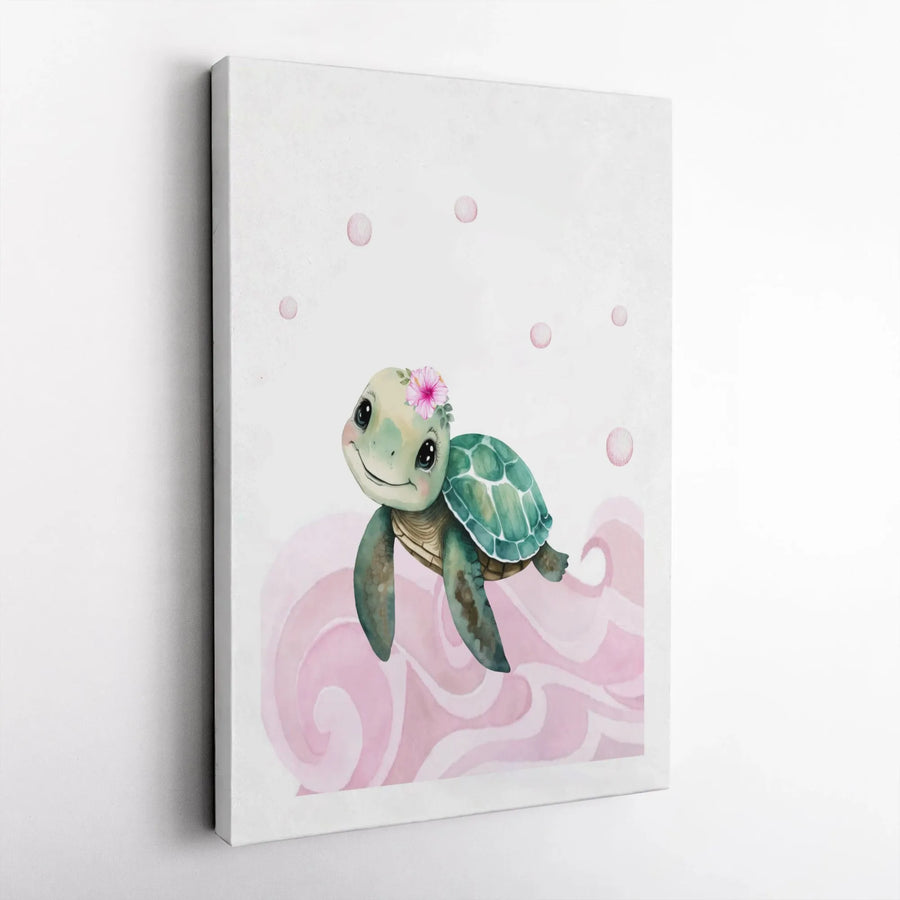 Cute Sea Turtle Wall Art | Watercolor Baby Animal Print | Premium Gallery Canvas | Nursery Decor Gift for Kids
