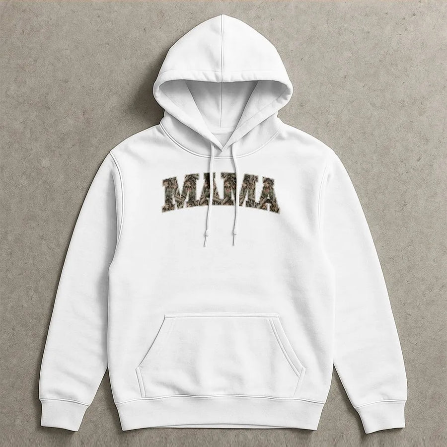Camo Mama Shirt | Retro Varsity Camouflage Print | Soft Cotton Graphic Tee | Mother's Day Gift for Hunting Mom