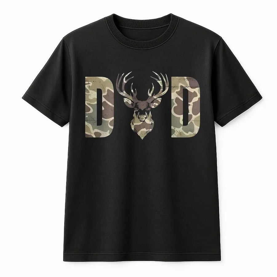 Camo Dad Deer T-Shirt | Hunting Theme Graphic | 100% Soft Cotton | Gift for Hunter Dad or Outdoorsman